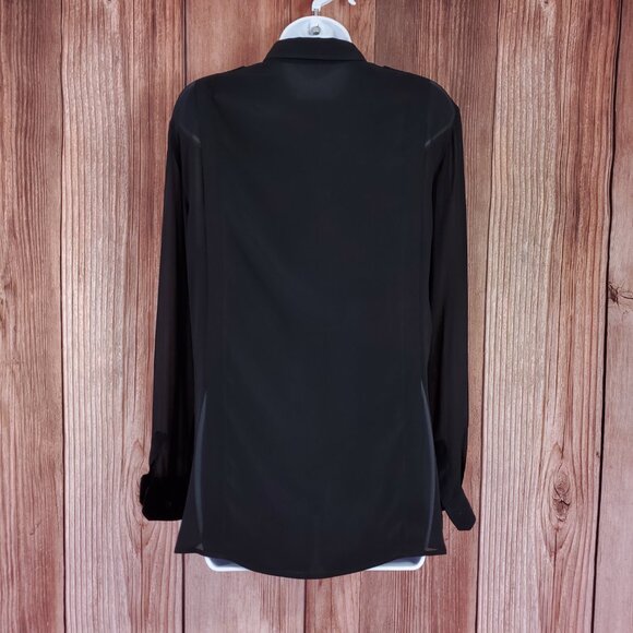 *READ* Gucci Black Sheer Blouse Shirt Studded Epaulets Long Sleeve Button Up - Picture 7 of 16